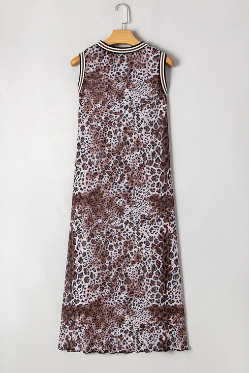 Multicolour Leopard Checkered Double Printed Reversible Sleeveless Long Dress